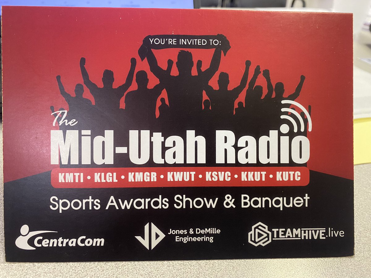 Getting ready to send out the invites for the Mid-Utah Radio Sports Awards Show &amp; Banquet, presented by <a href="/jonesanddemille/">Jones & DeMille Engineering</a>!
Big shoutout to <a href="/TeamHive_Live/">TeamHive</a>, where you can watch the show and listen on KSVC 980 AM &amp; 100.5 FM, June 18 at 6:30 PM.