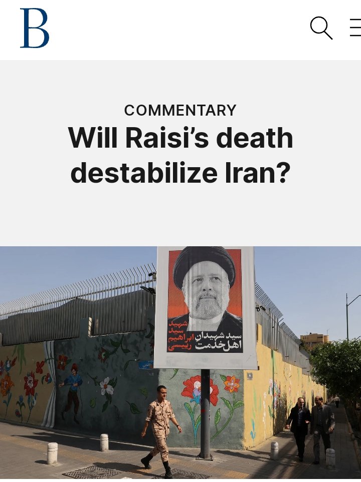 Excellent Commentary by @MaloneySuzanne published at @BrookingsInst ♦️ Key Points 📌 The death of Iranian President in a helicopter crash, along with other senior officials, has further destabilized Iran's political situation and complicates succession plans for Ayatollah