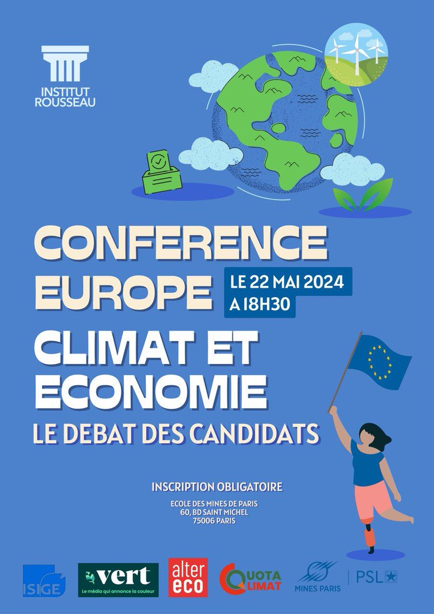 🎙️Ce mercredi à 18h30, je co-anime le débat de @InstitRousseau sur l'écologie avec des représentants des principales listes aux européennes. Ça va parler euros et tonnes de CO2, mais avec @AnneC_Poirier, on va tenter de rendre ça sympa. A voir en live ici: youtube.com/live/7jgqqmgpI…