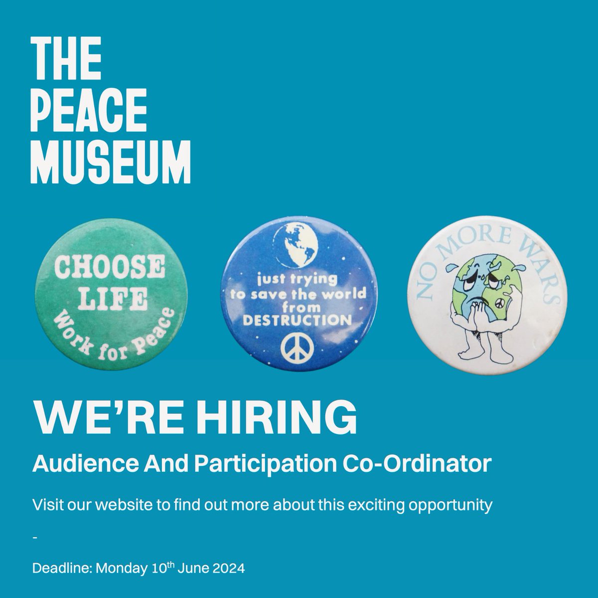 Job vacancy - @PeaceMuseumUK is hiring an Audience and Participation Co-Ordinator to join their friendly and passionate team during this exciting transition period. Closing date 10 June: aim-museums.co.uk/vacancies/audi…