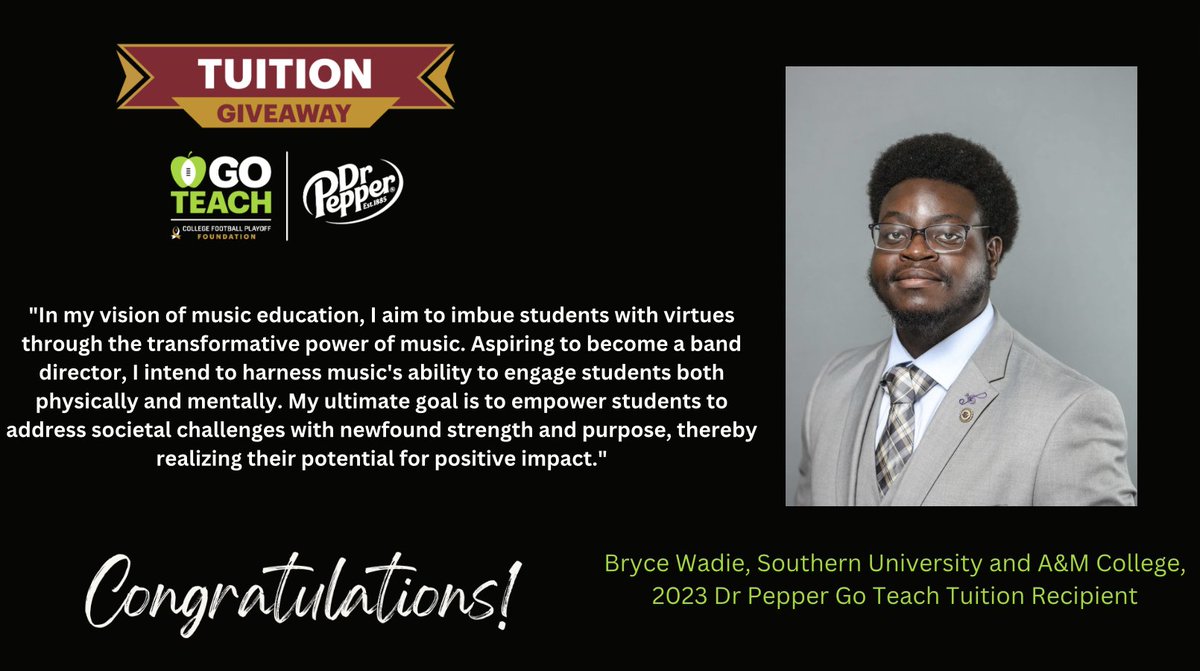 Congratulations to all of the student-athletes out there that are graduating and entering the classrooms this fall! Just like Bryce Wadie, who will be making a difference in the lives of his students, we can't wait to see what the other Go Teach Dr Pepper Tuition Winners do!