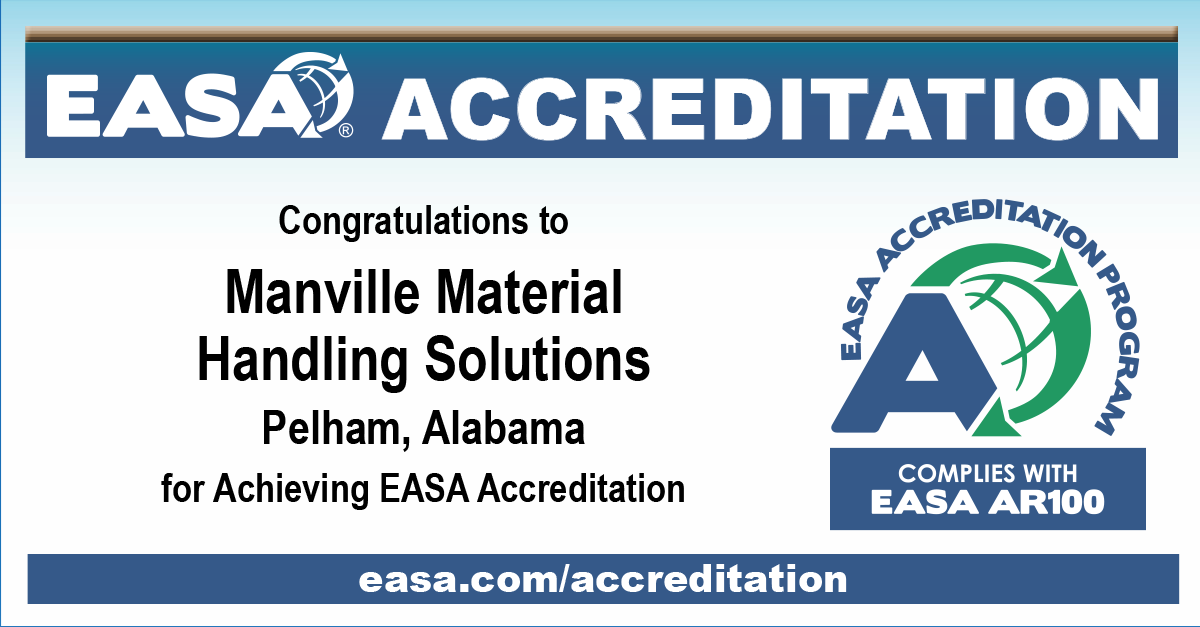 Congratulations to Manville Material Handling Solutions (manvillesolutions.com) for achieving @easahq Accreditation! @easahq Accreditation showcases this company's commitment to excellence and best practices. Learn more at easa.com/accreditation. #Electromechanical #PowerGrid