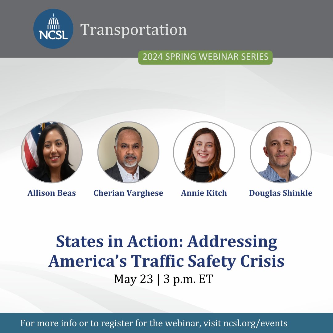How are state legislatures addressing the 40,000-plus deaths that occur annually on American roadways? Join NCSL for an overview of the current state of America’s traffic safety landscape and legislative trends related to traffic safety. Register now: bit.ly/4apTYjQ