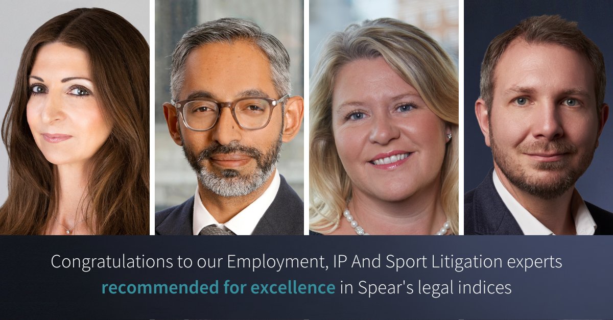 We’re proud to have four of our experts in #EmploymentLlaw, #Litigation, and #DisputeResolution feature in the prestigious <a href="/SpearsMagazine/">Spear's Magazine</a> legal indices. Read more: bit.ly/3Vb9zPC