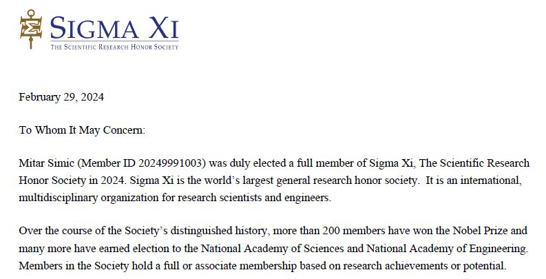 We are elated to announce that Mitar Simić, STRENTEX Project #postdoc, has been elected as a #SigmaXi scientific research honor society #full #member.