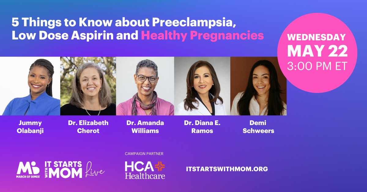 Join us at 3 p.m. ET for #ItStartsWithMom LIVE with @CA_OSG Dr. Diana E. Ramos, @cmqcc Clinical Innovation Advisor Dr. Amanda Williams, @MarchofDimes President & CEO Dr. Elizabeth Cherot, content creator and mom Demi Schweers, moderated by @nbcwashington anchor @JummyNBC.