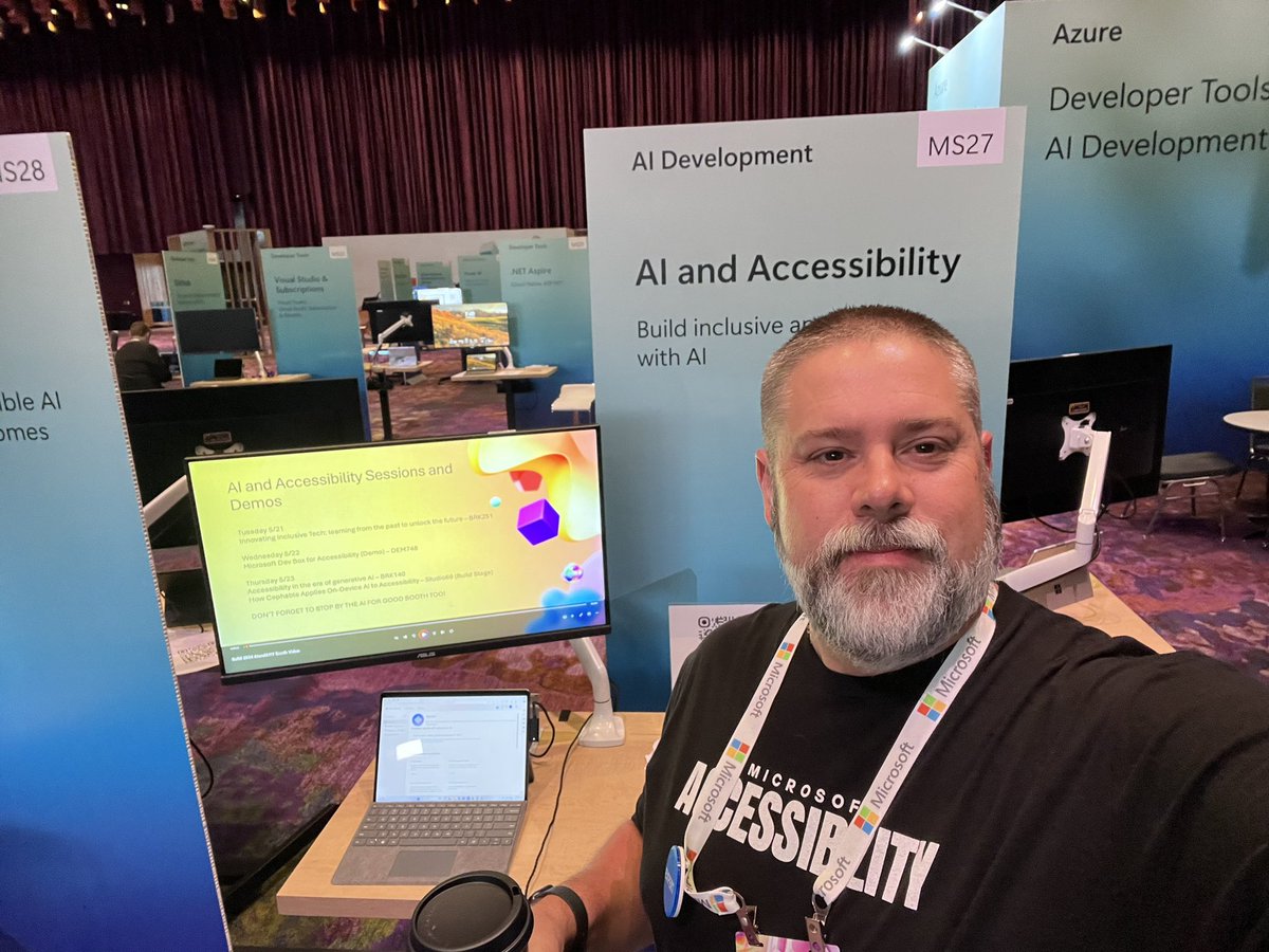 #MSBuild Day 2 got coffee and ready to talk #AI and #Accessibility!  Come by the booth and let’s have a chat. Also be sure to stop at the M365 Copilot booths and chat with @_Ioana_Tanase and <a href="/MallonChristina/">Christina Mallon</a>