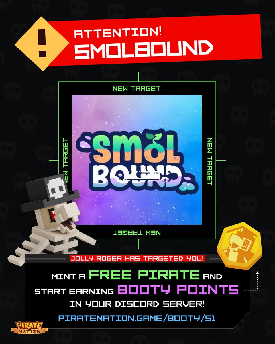 PirateNation's tweet photo. Next up, our friends at @Smolbound!

For the next 24 hours, any SMOL Brains holder can mint a free Pirate, join the game, and start earning BOOTY Points.

Mint your free Pirate here and start earning yer BOOTY now:

https://t.co/OQi1FrGhkk https://t.co/ygqPRYFJql