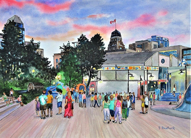Hot summer evenings on the waterfront are almost here! We will we see you there this summer? Pat Shattuck 'Summer Evening' Original Watercolour, 11”x14” #localart #artgallery #artcollector #halifaxart #halifaxns #waterfront
