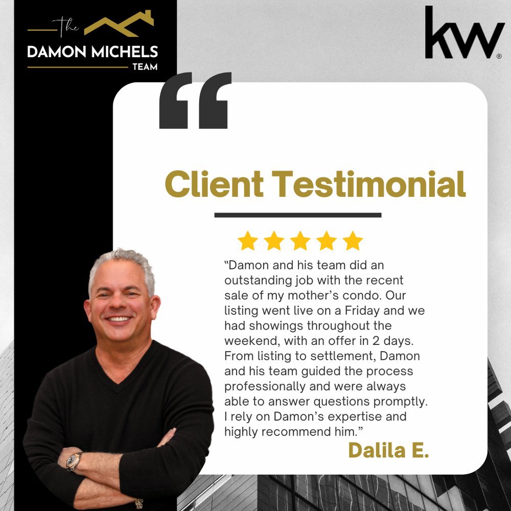 We're thrilled to receive such a glowing recommendation from our amazing client! Your kind words and trust mean the world to us. Thank you for letting us be a part of your real estate journey! 🏡
 #HappyClients #CustomerSatisfaction #RealEstate #KWMainLine #TheDamonMichelsTeam