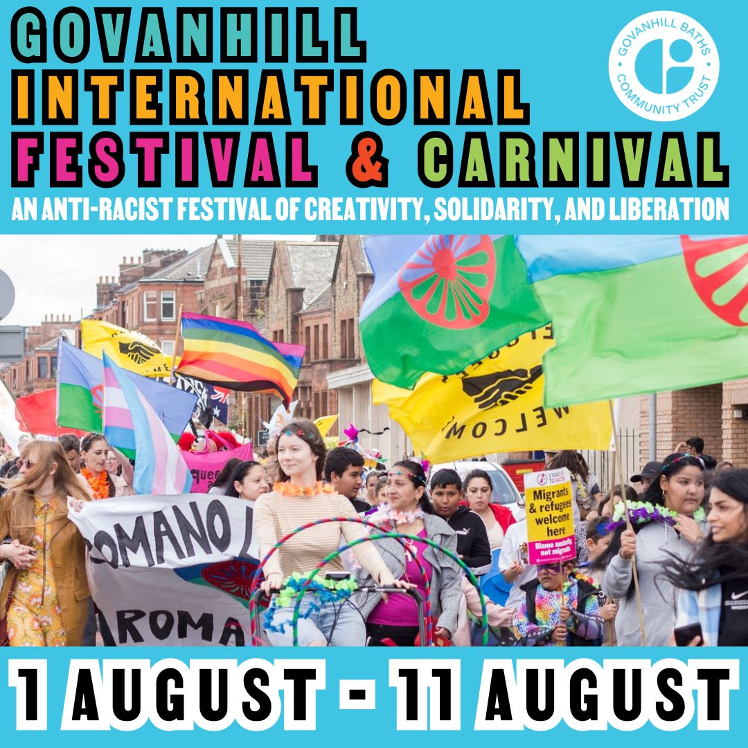 GovanhillBaths's tweet photo. The Govanhill International Festival and Carnival 2024 returns for its 8th year, celebrating creativity, solidarity, and liberation, from Thursday, 1st August to Sunday, 11th August. 

Visit our website for more information https://t.co/9Txny6CEuu https://t.co/jCBgb2NtUr