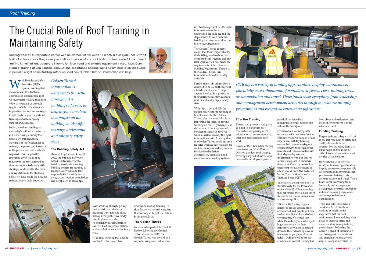 📰 With almost 1 in 5 #construction deaths involving #roof work, its imperative that anyone #workingatheight has significant #training. Mark Dunn @SikaLimited discusses the crucial role of #roofing training in maintaining #safety in May's issue: roofingtoday.co.uk/wp-content/upl… (p40)