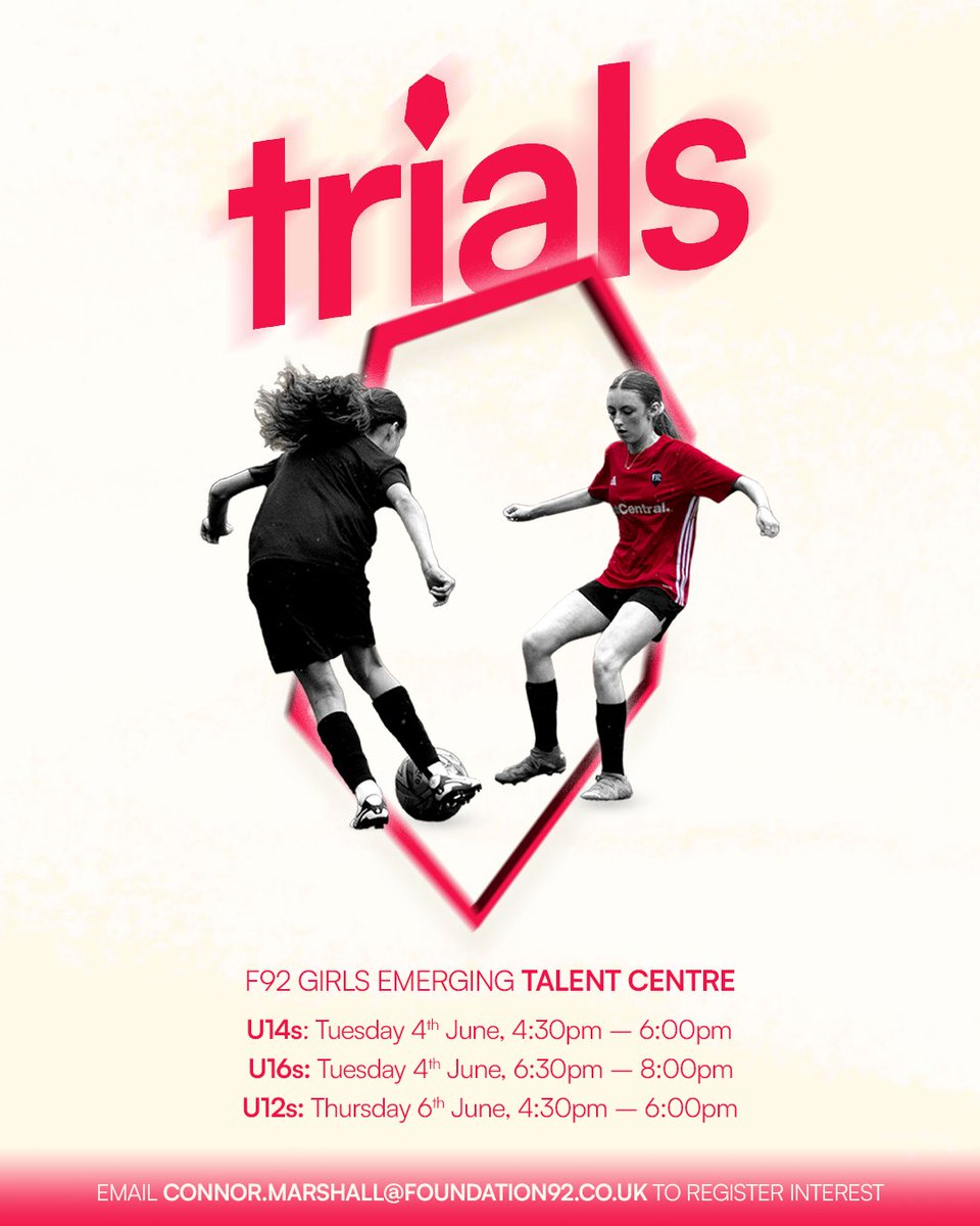 Trials for our U12s, U14s and U16s ETC teams will be taking place at Albert Park in just under 2 weeks time 🚨 Email Connor.Marshall@Foundation92.co.uk to register your interest! ⚽️