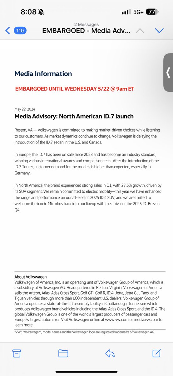 Watch the ID.7 just never launch in the US