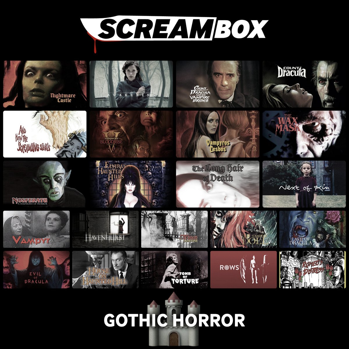 Have an (un)happy World Goth Day with SCREAMBOX's Gothic Horror shelf!