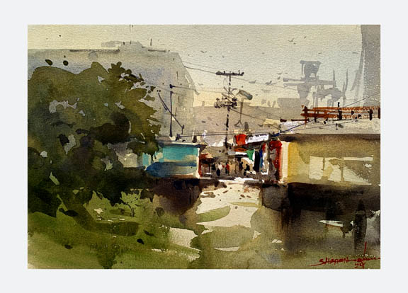 Morning light' en plein air watercolor Painting by Shahanoor Mamun 2 0 2 4 . আটি বাজার' | Ati Bazar, keranigonj, Dhaka. #atibazarpainting_dhakakeranigonj #watercolorpaintingbyshahanoormamun #shahanoormamun #watercolorlandscape #landscapepainter #art #artist #painter #watercolour