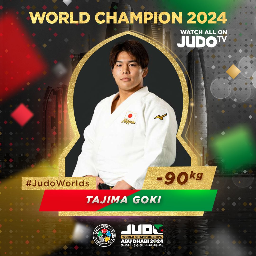 Judo's tweet photo. -90 kg World Champion - Goki Tajima!🥇🇯🇵

#JudoWorlds #Judo #AbuDhabi #UAE #Sport #Olympics #OlympicQualifiers #RoadToParis2024 #WJT https://t.co/ZfjAGg0yUP