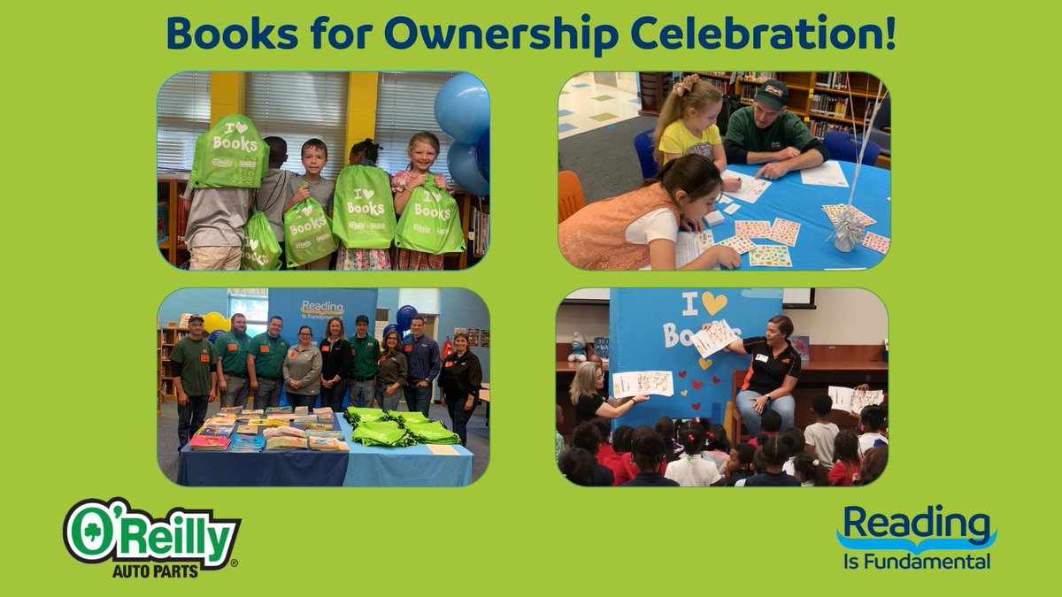 #RIF is excited to partner with @oreillyauto to celebrate the #joyofreading! In many local markets, employee volunteers created #literacy kits, & in Houston, TX, and Springfield, MO, volunteers helped to #readaloud & share #readingjoy as children picked #books of their very own!