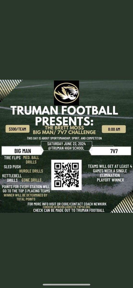 🗣️HIGH SCHOOL TEAMS!!!  join us for Competition, Spirit, and sportsmanship! BigMan/7v7 Challenge. All are welcome 🏈
