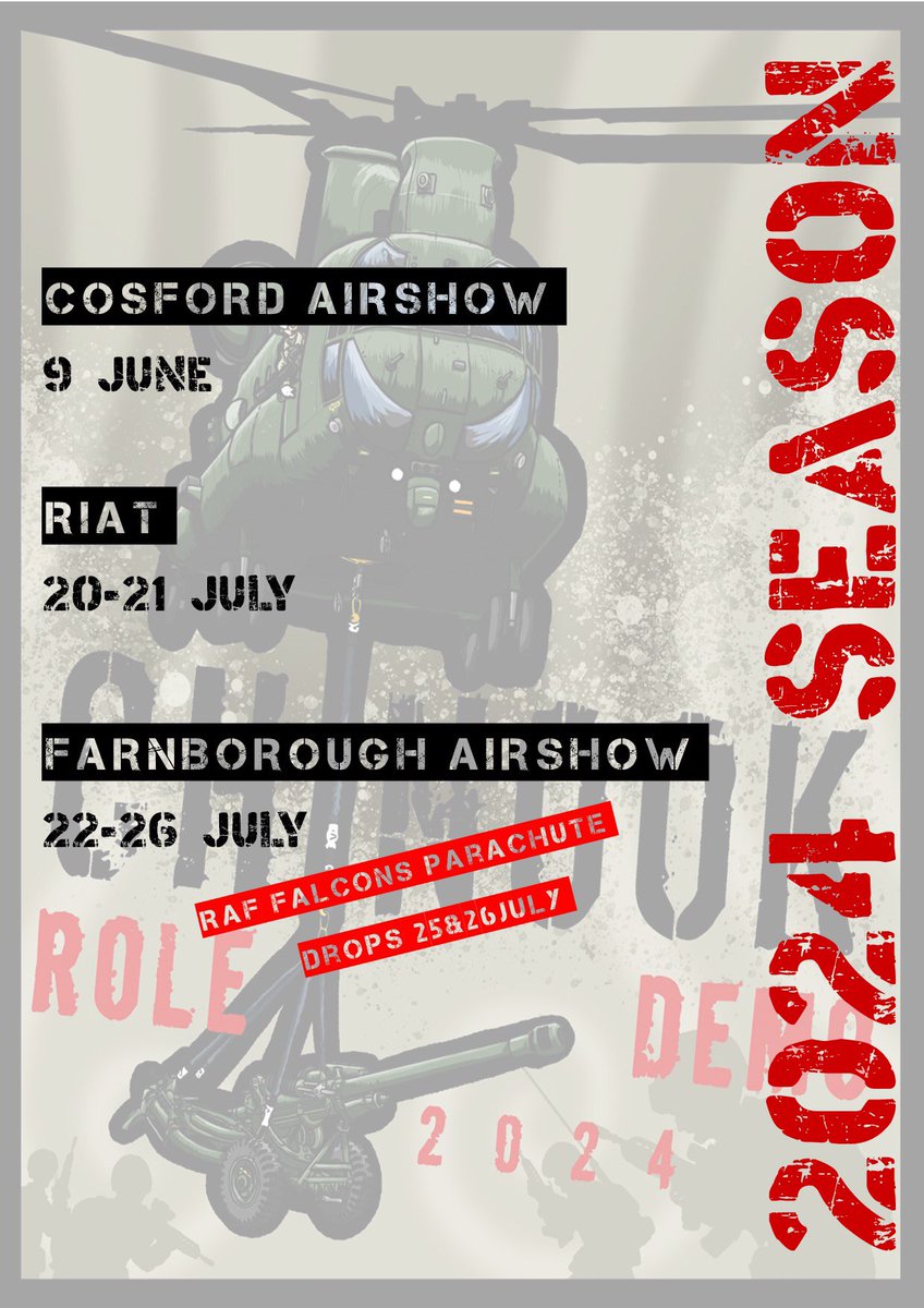 We can’t wait to bring the #bladeslap to a show near you this summer! Here’s where you can catch us throughout the 2024 season. All our shows are subject to weather conditions, aircraft availability and operational commitments #chinookroledemo #rafodiham