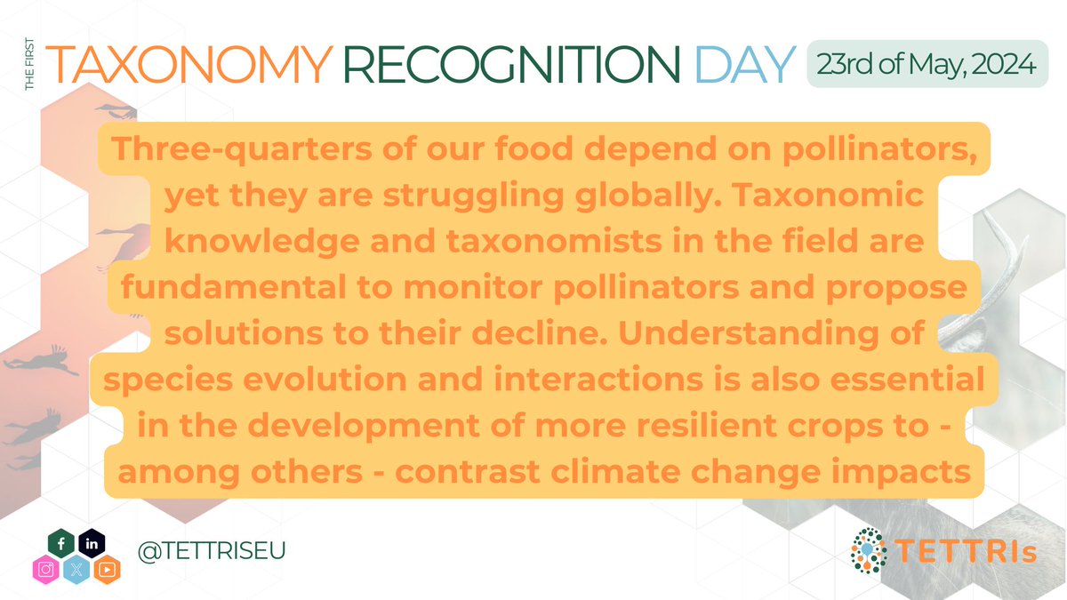 -1
It's time for #Taxonomy Recognition Day!
#TETTRIsEU partners will engage with policy-makers around Europe to raise awareness on the importance of taxonomy to prevent #BiodiversityLoss: from Brussels to Helsinki, from Wien to Crete, from Paris to Florence...

#NameItToSaveIt