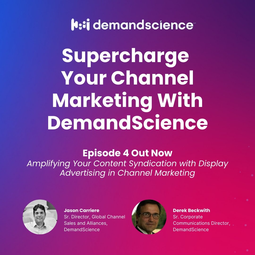 Hey, marketers! The fourth episode of Supercharge Your Channel Marketing With DemandScience is finally up, on-demand! ⚡

Watch the full episode now: okt.to/bwFz2W ⭐
 ​
#tech #B2B #B2Bmarketing #data #growth #demandgeneration #contentsyndication #DisplayAdvertising