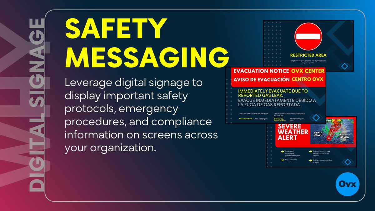 dbannister's tweet image. Compliance and Safety Messaging: Leverage #digitalsignage to display important safety protocols, emergency procedures, and compliance information on screens across your organization. 👉 Learn More: omnivex.com/solutions/appl… #emergencynotifications