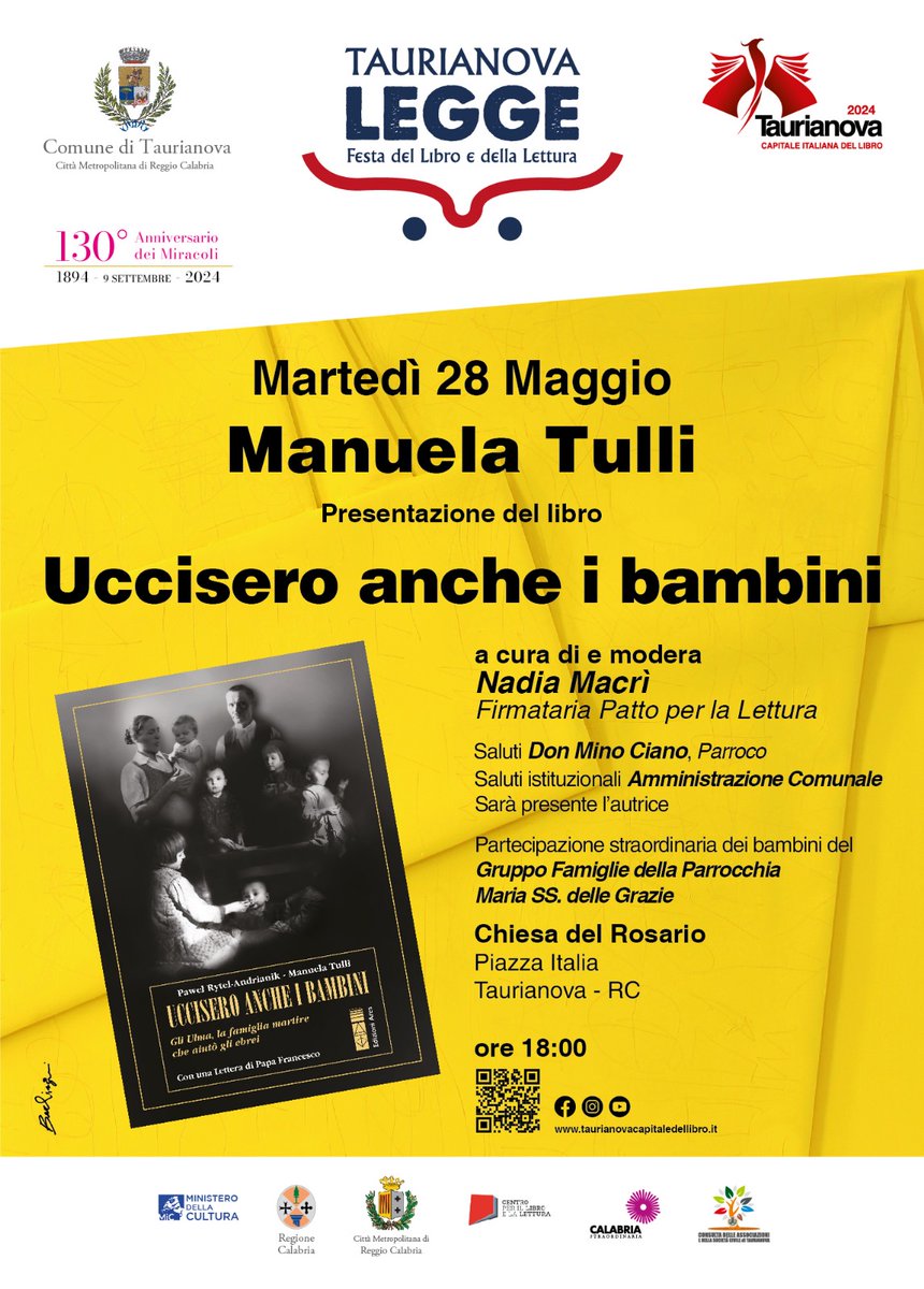 manutulli's tweet photo. Sono strafelice di portare la storia degli #Ulma a #Taurianova #Capitaleitalianadellibro. Grazie a chi ha reso possibile questo, e so già che non sarà una semplice presentazione del libro...
#ucciseroancheibambini @EdizioniAres @xRytel @PLinVatican @HeschelKULpl @PLinItalia https://t.co/TPl8xRZmYO