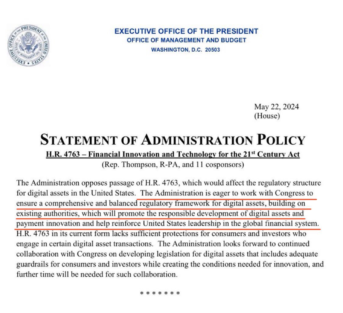 🚨 BREAKING NEWS: 

From today, 22 May 2024:

The White House is "eager to work with Congress on a regulatory framework for digital assets!“

2024 WILL BE BIG FOR #XRP 🙌🏼