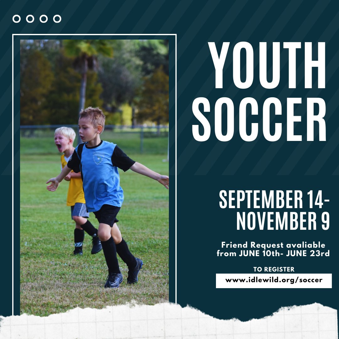 IBCRec's tweet photo. September 14th through November 9th - mark your calendars for Idlewild Youth Soccer! Registration opens June 10th! #ibcrec https://t.co/d2rOoRQ5QB