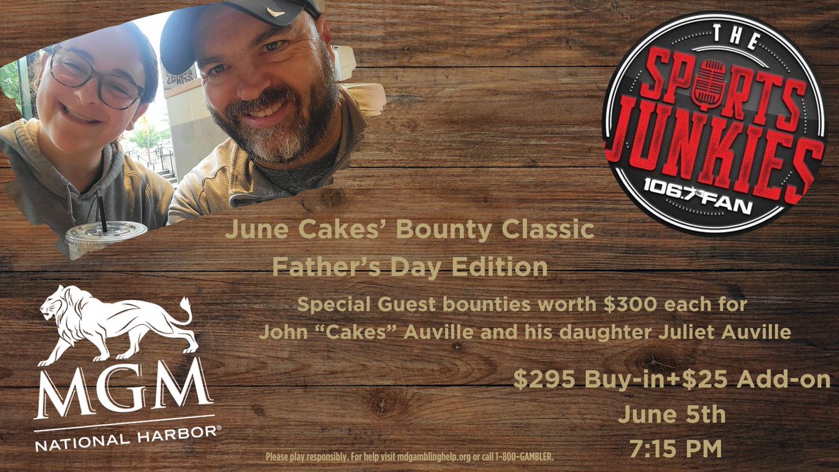 _ChrisMcCall_'s tweet image. Only two weeks away before @MGMNH_Poker's June #CakesClassic!

To help bring two loves together, poker and fatherhood, we will have @moneymetalcakes' daughter, Juliet, as our special guest, each will be worth $300!

June 5th, Cards in the air @ 7:15p
@JunksRadio 
#FathersDay2024