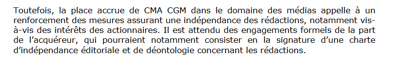 Dans son étude d'impact sur le rachat de BFM et RMC par Rodolphe Saadé, l'@Arcom_fr appelle CMA CGM à renforcer les garde-fous visant à assurer l'indépendance des rédactions. arcom.fr/espace-profess…