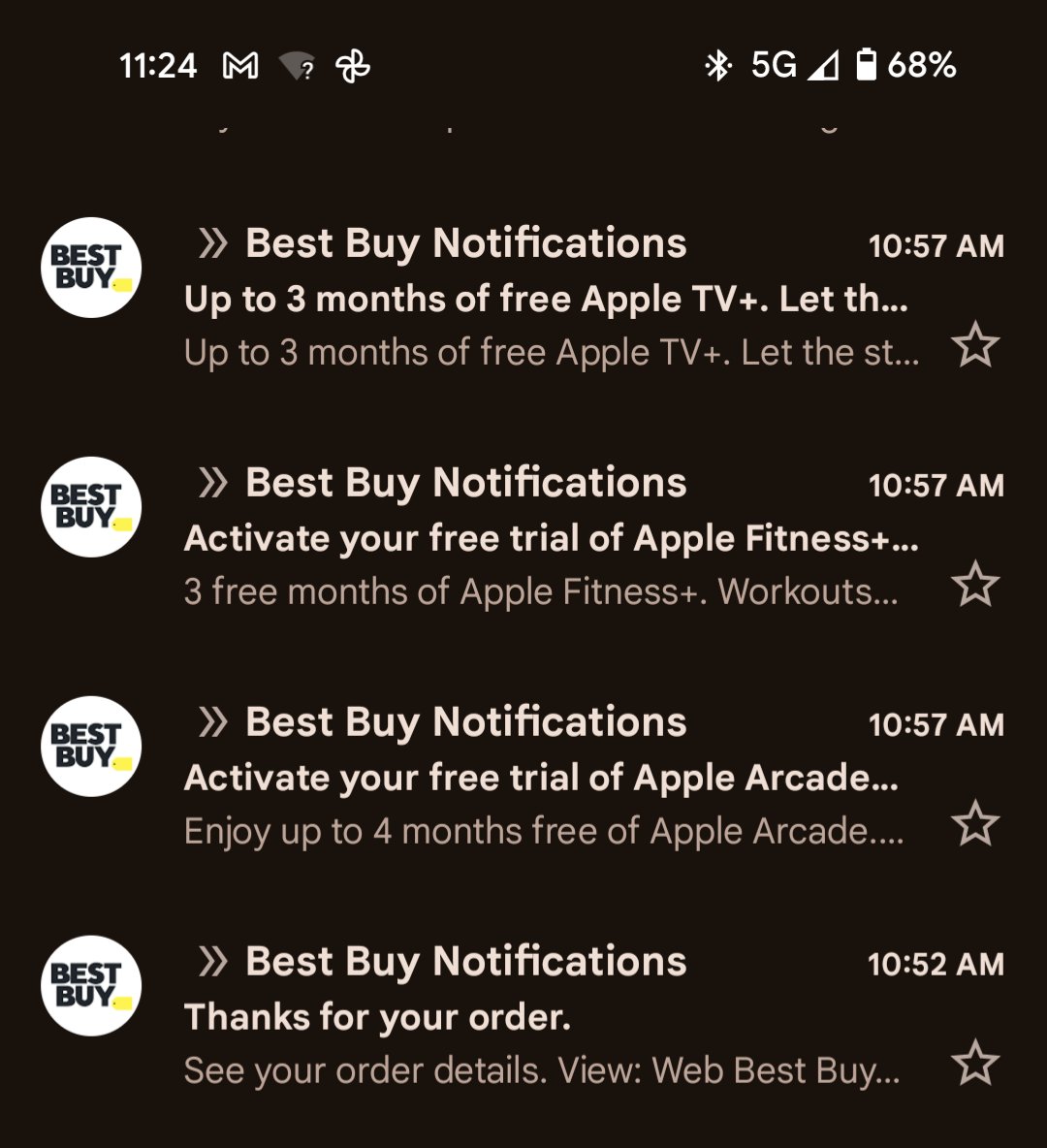 1 purchase. 4 emails, 2 text msgs. <a href="/BestBuy/">Best Buy</a> are you ok?