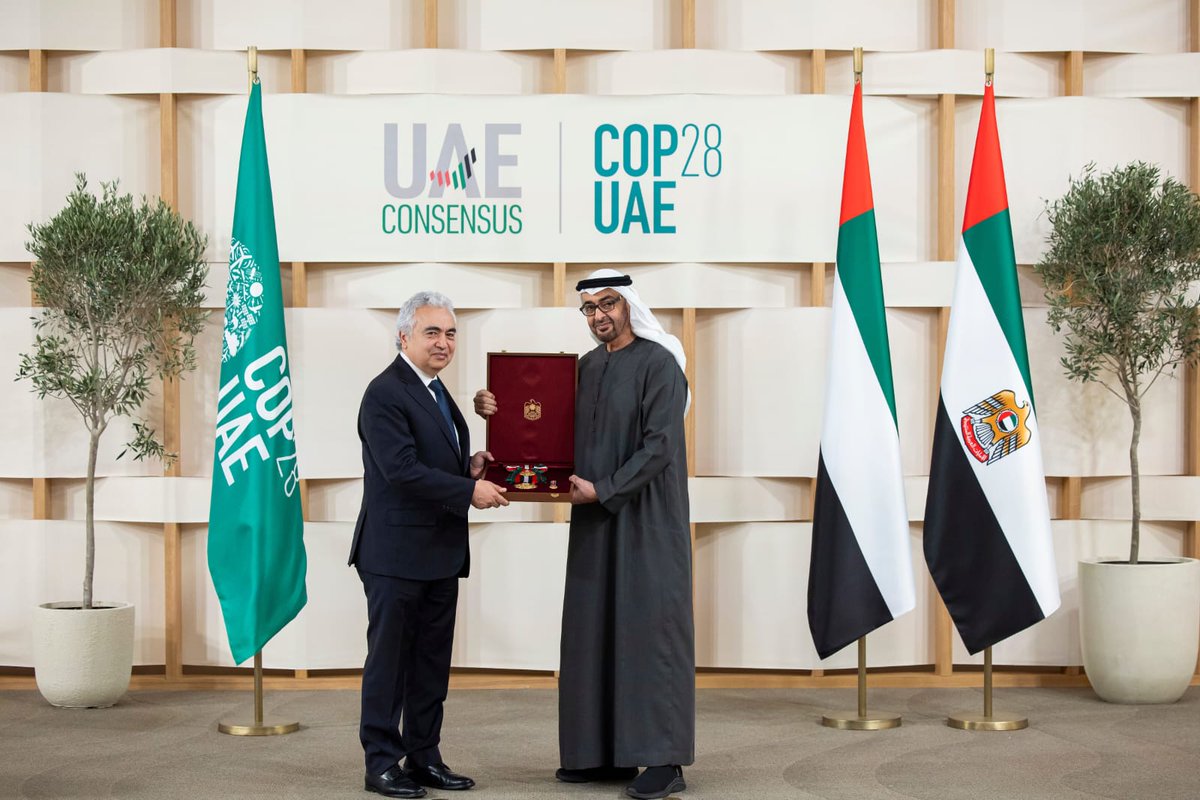 Honoured to receive from UAE President Sheikh Mohamed bin Zayed the country’s highest civil decoration for providing substantive input & helping to bring countries from around the world together to reach the COP28 #UAEConsensus I share this honour with my IEA colleagues.