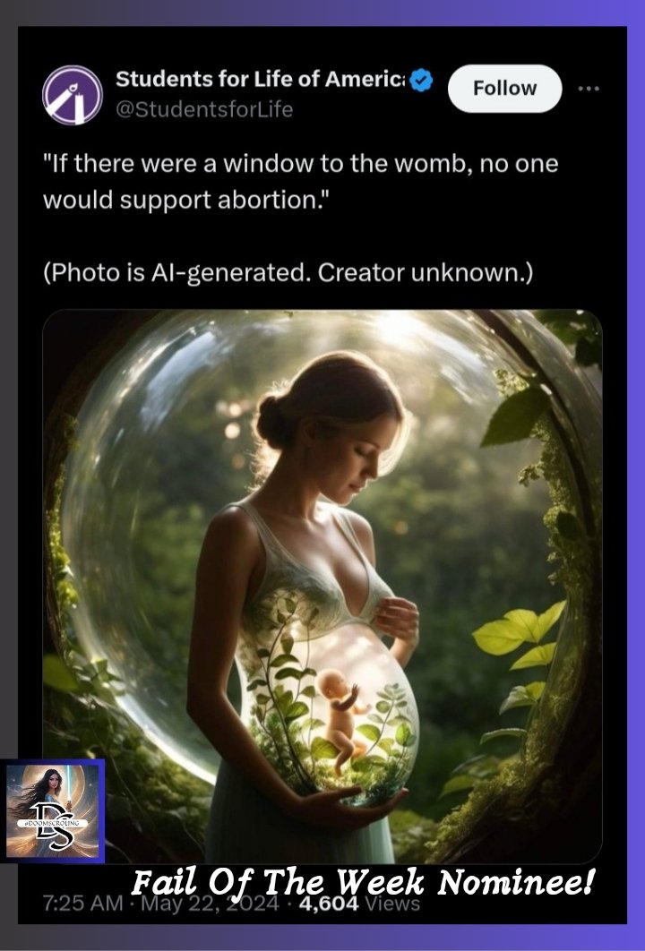 'If there were a window to the womb'..........anti choicers would be very disappointed by the lack of 'baby' at conception & the overall lack of greenery. 🤣🤣🤣🤣🤣

Compliments of @Blackbea16Manon