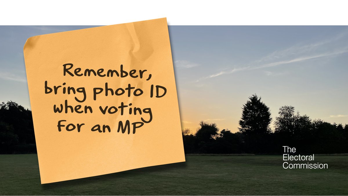 📢 Election information! When a UK Parliamentary (general) election is called, you'll need to have your photo ID ready if you plan to vote in person. Don't forget to bring an accepted form of ID to the polling station. More information 👉 electoralcommission.org.uk/voting-and-ele…