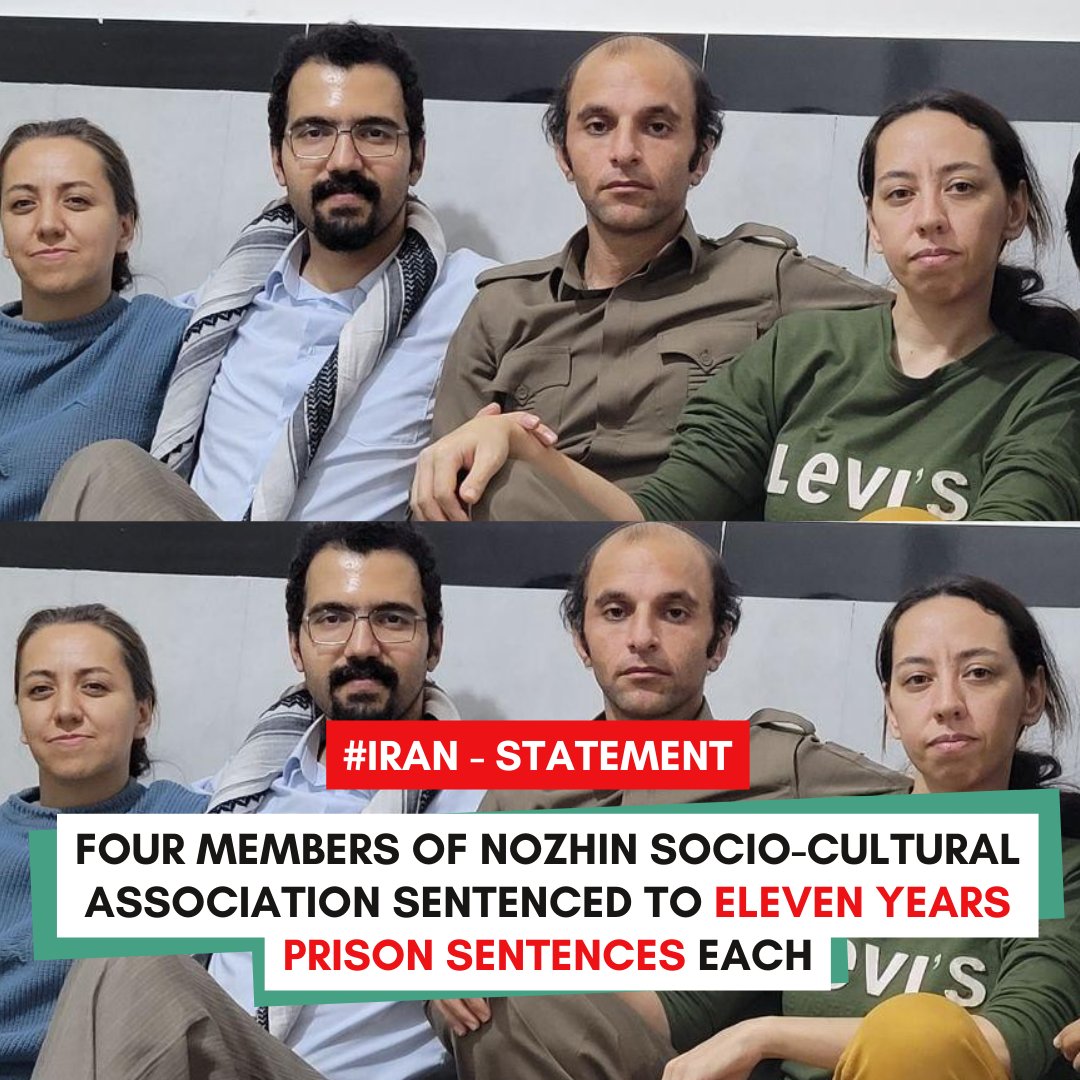 #Iran 🚨

Front Line Defenders condemns the targeting of members of Nozhin association and sentencing of human rights defenders Soma Pourmohammadi, Serveh Pourmohammadi, Seivan Ebrahimi and Edris Menbari.

Read our full statement 🔗 zurl.co/cFWO