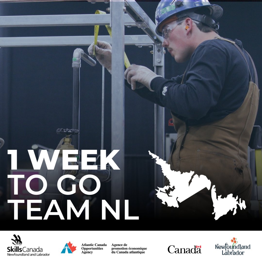❤️💙 Team NL! Only ONE week remains on our countdown to the Opening Ceremonies of the 2024 Skills Canada National Competition in Québec City! 
 
<a href="/ACOACanada/">ACOA Canada</a>
<a href="/Skills_Canada/">Skills Canada</a>
<a href="/GovNL/">Government of Newfoundland & Labrador</a>

#SCNC2024
#TeamNL