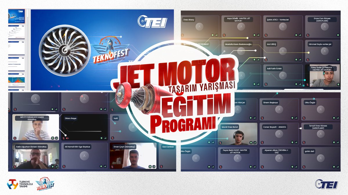 #TEKNOFEST2024 Jet Motor Tasarım Yarışması Eğitim Programı Başladı! 🚀 Yarışmacılarımız, jet motor tasarımında gerekli olan birçok kritik konuda alanında uzman mühendisler tarafından eğitim alacaklar. ⫸ Gaz Türbinli Motorlarda Fan Modülü ⫸ Dönen ve Sabit Parçalar Mekanik