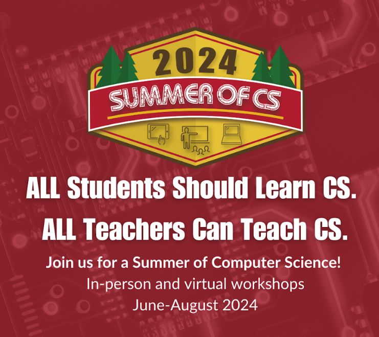 CDEfoundation's tweet photo. Find A Summer of CS Workshop Near You!
Are you a K-12 California educator, paraprofessional, administrator, or counselor who is interested in bringing computer science to your students?
Learn more at: https://t.co/nxVBY3rrN0 #summerofcs #casteam25 https://t.co/B9DuX2Atk1