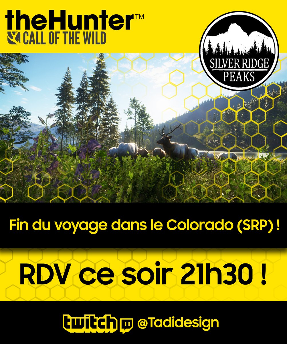 Tadidesign's tweet photo. La fin de Silver Ridge Peaks (SRP) ?!  
RDV 21h30 sur Twitch @tadidesign !    
Viens, on sera bien ! 😎 

#cotw #callofthewild #thehunter #twitch #tadidesign #thehuntercallofthewild #silverridgepeaks #Chasse #huntinggame #jeudechasse #FPS #jeudetir #hunting #Simulation #jeuvideo https://t.co/FjEQ6OOrzq