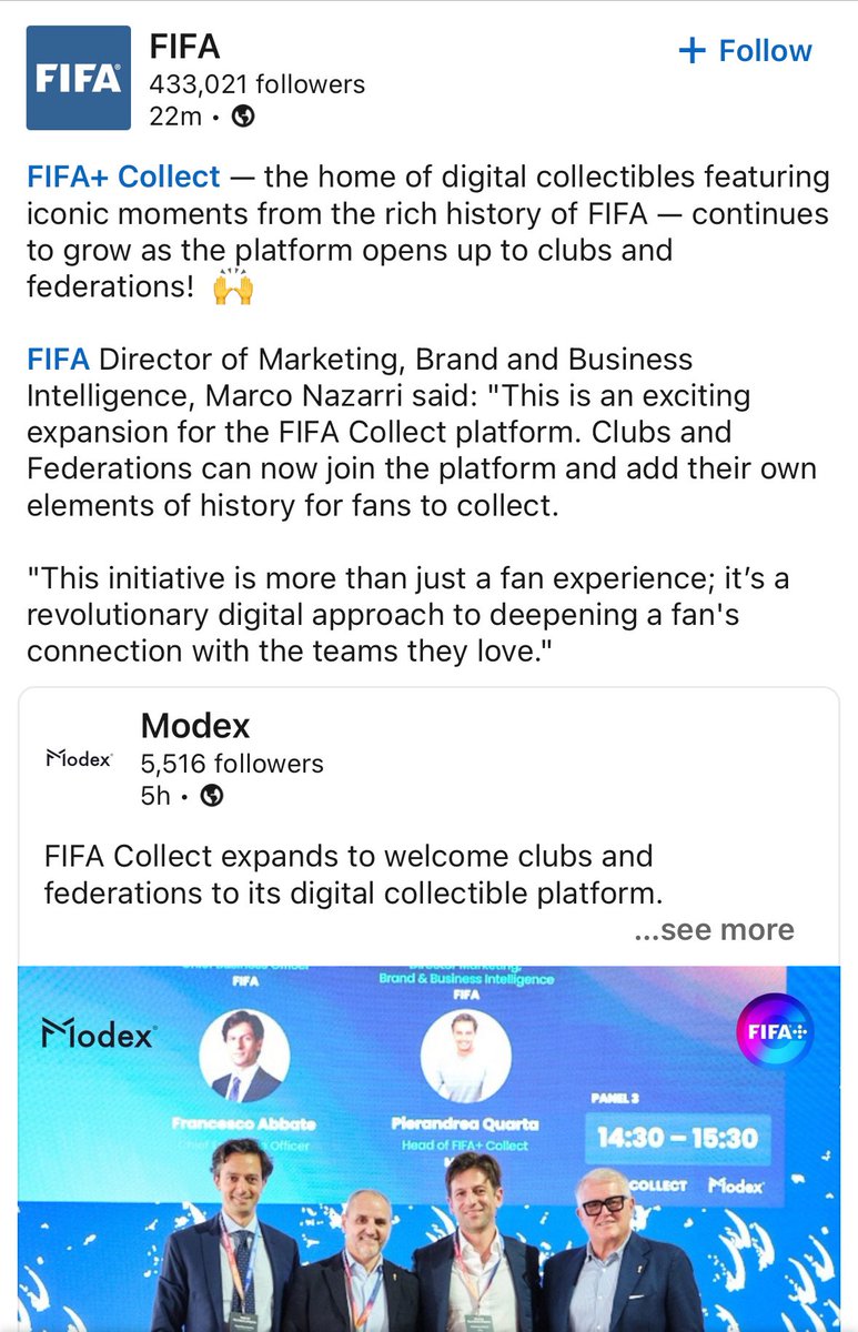 @FIFAcom supporting the @modex_tech  partnership also on their LinkedIn 🚀