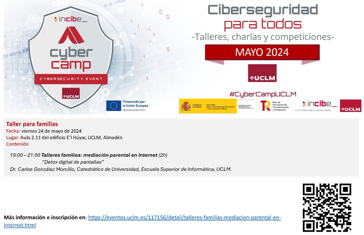 📱𝗧𝗮𝗹𝗹𝗲𝗿𝗲𝘀 𝗳𝗮𝗺𝗶𝗹𝗶𝗮𝘀: 𝗺𝗲𝗱𝗶𝗮𝗰𝗶𝗼́𝗻 𝗽𝗮𝗿𝗲𝗻𝘁𝗮𝗹 𝗲𝗻 𝗜𝗻𝘁𝗲𝗿𝗻𝗲𝘁 “𝗗𝗲𝘁𝗼𝘅 𝗱𝗶𝗴𝗶𝘁𝗮𝗹 𝗱𝗲 𝗽𝗮𝗻𝘁𝗮𝗹𝗹𝗮𝘀” (𝟮 𝗵𝗼𝗿𝗮𝘀) 💻

uclm.es/es/ciudad-real…

𝗣𝗼𝗿 𝗳𝗮𝘃𝗼𝗿, RT👨‍👩‍👧‍👧