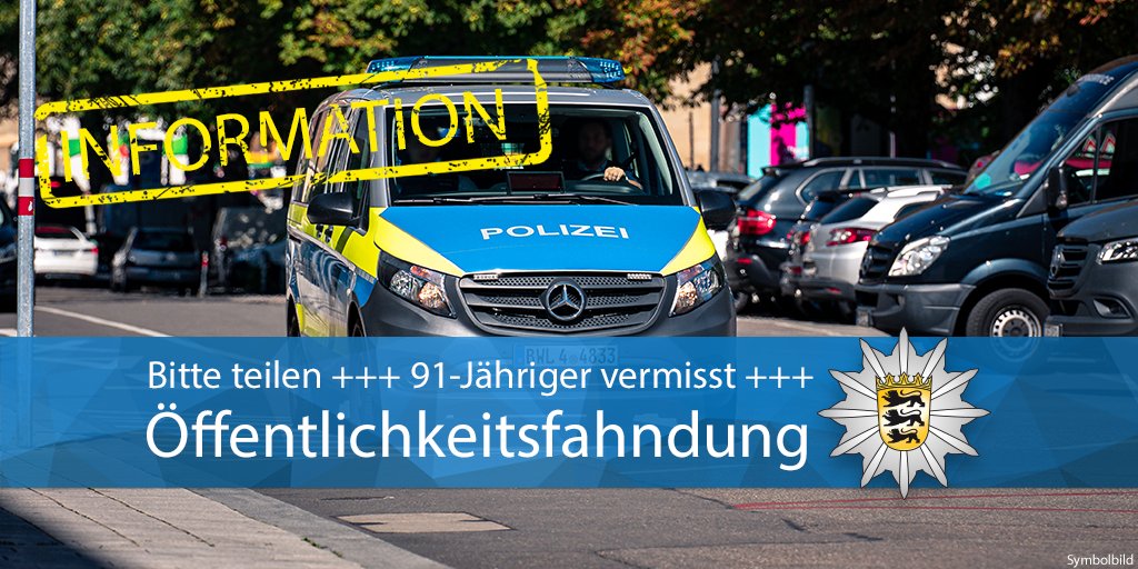 BITTE TEILEN: #Öffentlichkeitsfahndung Wir suchen nach einem 91-Jährigen aus #Mühlhausen, der seit heute Mittag vermisst wird. Er ist mit einem Rollator unterwegs. Eine hilflose Lage kann nicht ausgeschlossen werden. Die Personenbeschreibung folgt unten. Eure #Polizei #Stuttgart