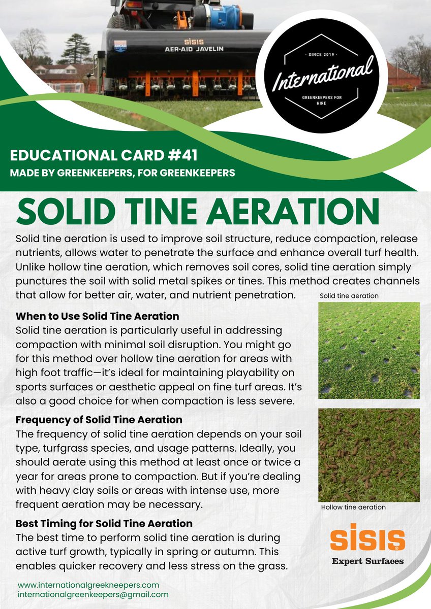 Educational card #41: Solid Tine Aeration @SISISMachinery For more Educational cards click here: internationalgreenkeepers.com/cards/