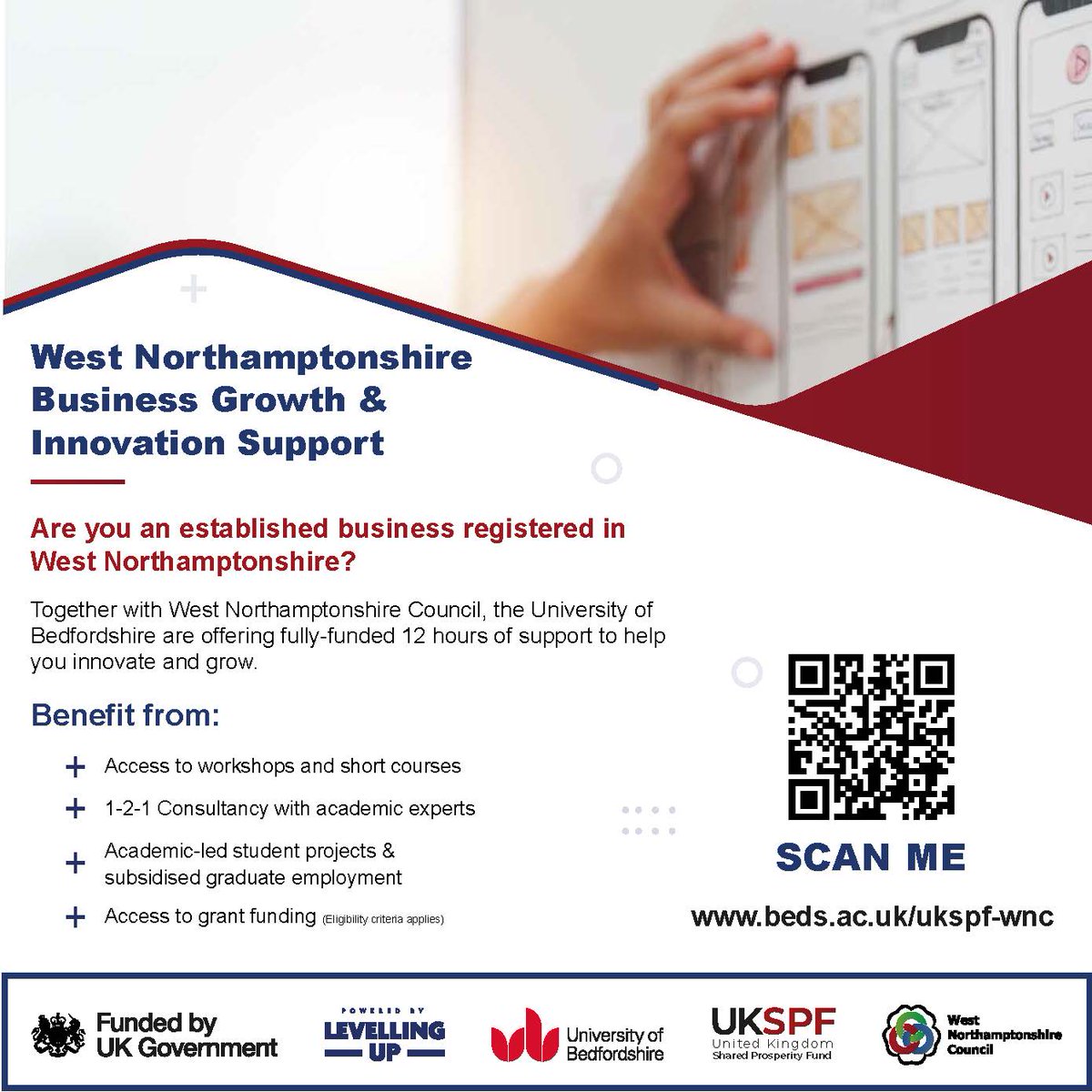 Is your team ready for success? Funded by #UKSPF, @uniofbeds in partnership with @WestNorthants offers a range of free workshops & business support initiatives designed to foster #growth & increase productivity within your business. 🌐 beds.ac.uk/ukspf-wnc
