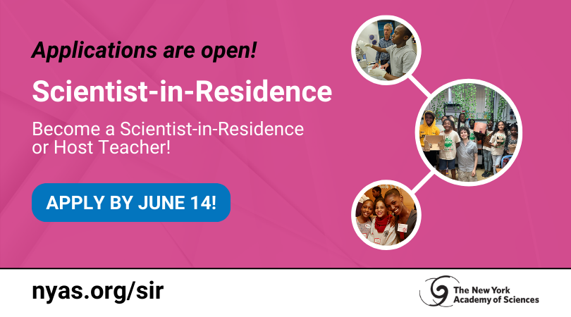 Calling all scientists & teachers in NYC! 🍎 In partnership with @NYCSchools, the Scientist-in-Residence program matches volunteer scientists with NYC public school teachers to bring scientific inquiry & #STEM learning to life in the classroom. Apply now: bit.nyas.org/3wzwUkA