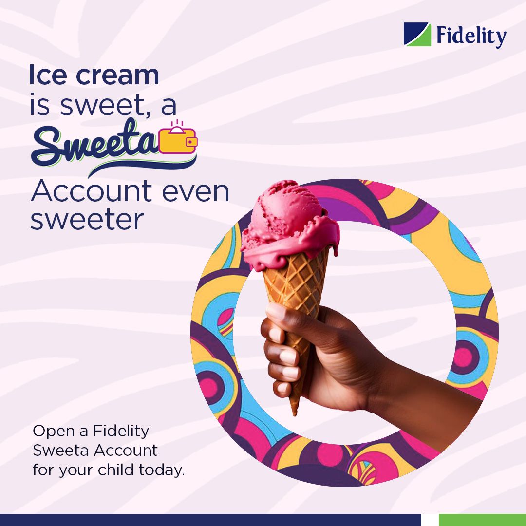 Ice cream is sweet, but a Sweeta account is even sweeter! Dear Parents, give your children the sweet future they deserve! 💚 Visit any Fidelity Bank Branch near you to open a Sweeta account today. You could be one of the lucky winners to receive N150,000 in school fees support!