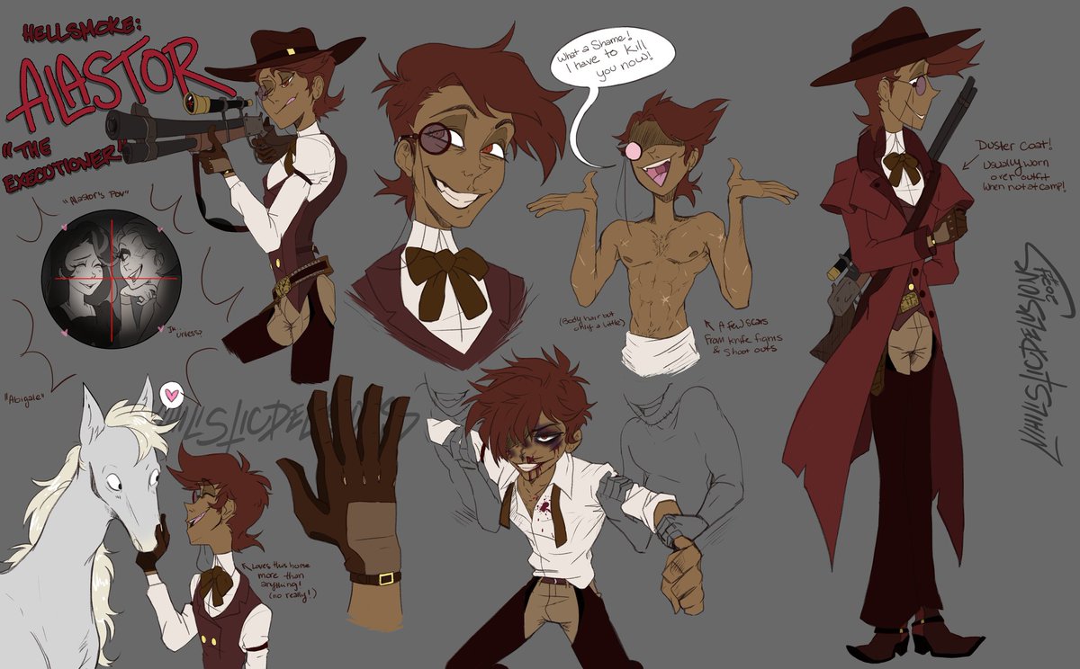 NIHILISTDELUSIO's tweet photo. First character board for Hellsmoke.
Presenting Alastor: The executioner!
Don't be fooled by that gentlemanly charm! He's one of the most ruthless outlaws in the west >: )
#Hazbinhotel #Alastor https://t.co/5Z0j2glai9