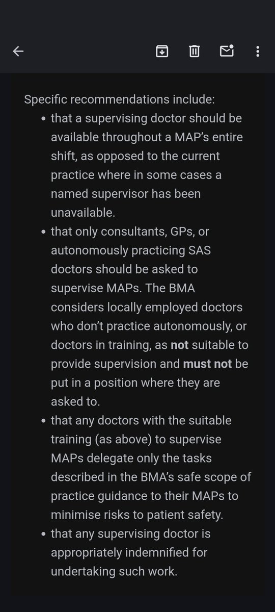 New guidance from @TheBMA on the safe supervision of medical associate professionals (MAPs) Kep point: 📌 only those doctors with sufficient seniority and training can safely supervise MAPs & each MAP should *always* have access to a supervisor 🔗 bma.org.uk/bma-media-cent…